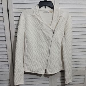 Calvin Klein Off-White Geometric Textured Side Zip Women's Lightweight Coat